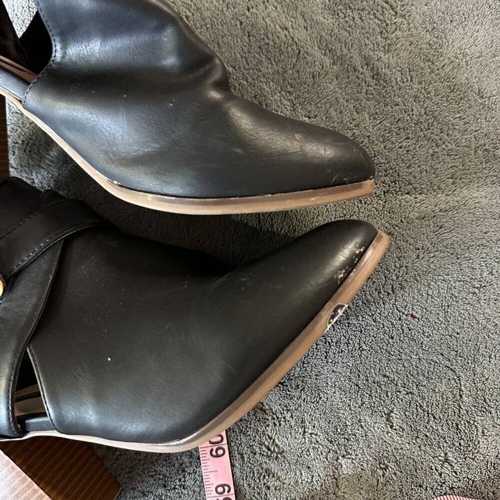 Black Heeled Booties Women's 8.5 Wood Heel Lucky Brand - Picture 2 of 11
